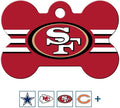GoTags Personalized San Francisco 49ers Dog Tag, Brass Metal Bone Shape Pet ID Tag Engraved with Name and Custom Text, Every NFL Football Team Pet Apparel (Large)