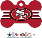 GoTags Personalized San Francisco 49ers Dog Tag, Brass Metal Bone Shape Pet ID Tag Engraved with Name and Custom Text, Every NFL Football Team Pet Apparel (Large)