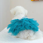 Fashion Sweet Puppy Dog Blingbling Princess Skirt Pet Dog Lace Cake Camisole Tutu Dress B-Blue M