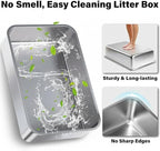 XL Stainless Steel Litter Box 2 Pack, 24x16x12 Inches Extra Large High Sided Metal Cat Litter Box with Lid, Easy Clean, Non Stick & No Smell