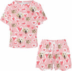 D-Story Custom Short Pajama Set with Pet Face Personalized Photo Sleepwear 2 Pieces Pjs Nightwear Xmas Gift for Women