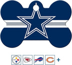 GoTags Personalized Dallas Cowboys Dog Tag, Brass Metal Bone Shape Pet ID Tag Engraved with Name and Custom Text, Every NFL Football Team Pet Apparel (Large)