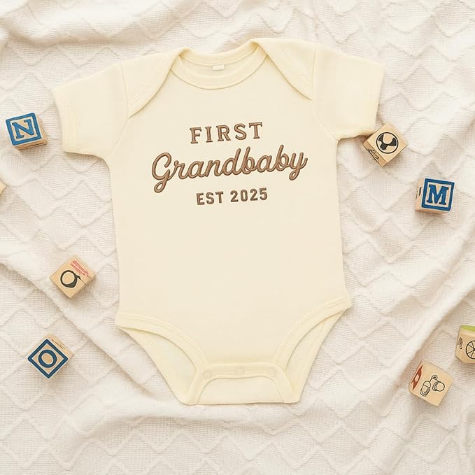 COUPLEHOODIES Personalized Baby Onesie Bodysuit – Custom Embroidery Gift for Pregnancy Reveal Baby Shower or First Grandchild