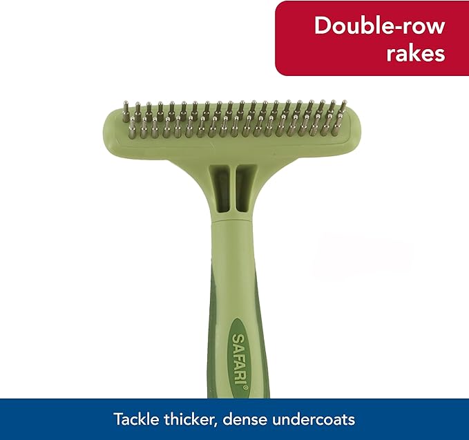 Coastal Pet Safari Dog Undercoat Rake - Top-Grade Double Row Rotating Pins Dematting Rake for Effective Deshedding and Pet Grooming