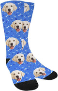 MyPupSocks Custom Personalized Photo Pet Face Socks, Cat and Dog Tracks Paws Bones Crew Socks with Picture for Men Women
