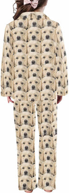 Artsadd Girls Pajamas Set Custom Face Pet Photo Long Sleeve Sleepwear Personalized Printed V-Neck Button-up Pants Nightwear
