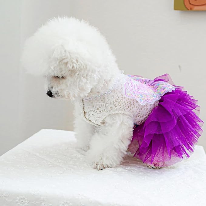 Fashion Sweet Puppy Dog Blingbling Princess Skirt Pet Dog Lace Cake Camisole Tutu Dress B-Purple M