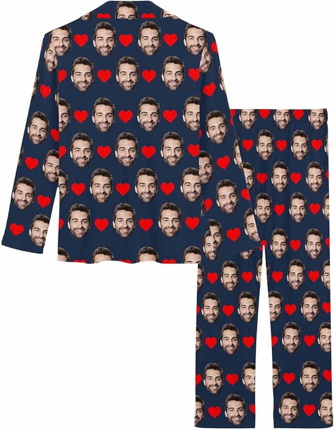 MyPupSocks Custom Face Pajamas for Women Set, Personalized Photo Long Sleepwear XS-XXL