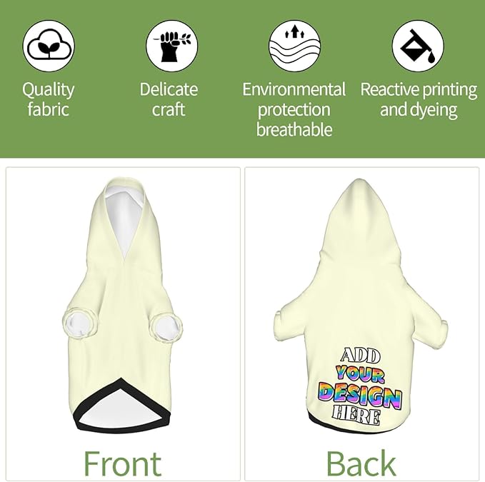 Custom Dog Hoodie for Small Pets, Personalized Photo Text Pet Warm Pullover Sweatshirt with Name Number, Customized Gifts Soft Hooded Cats Kitten Clothes, Light Yellow, M,