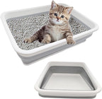 2 Pack Collapsible Small Cat Litter Box, Open Kitten Litter Potty Pan Low Entry Pet Kitty Toilet Foldable Waterproof Travel Toilet for Sick Frail Kitty 14.6 x 10.6 x 4.8 inches Grey