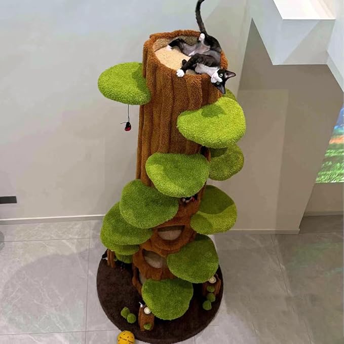 Magic Forest Cat Tree Tower, 90 inches Tall, Real Solid Wood Cat Tree for Multi-Cat Household