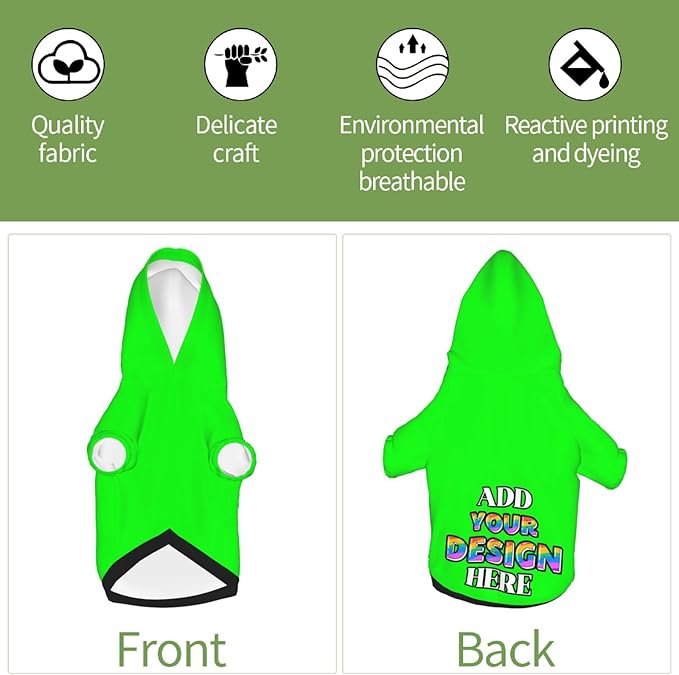 Custom Dog Hoodie, Personalized Dog Sweatshirt, Dog Clothes for Small Dogs Customizable, Lime, XS, Ropa para Perros Pequeños, Customized Pets Puppy Clothes, Personalized Gifts