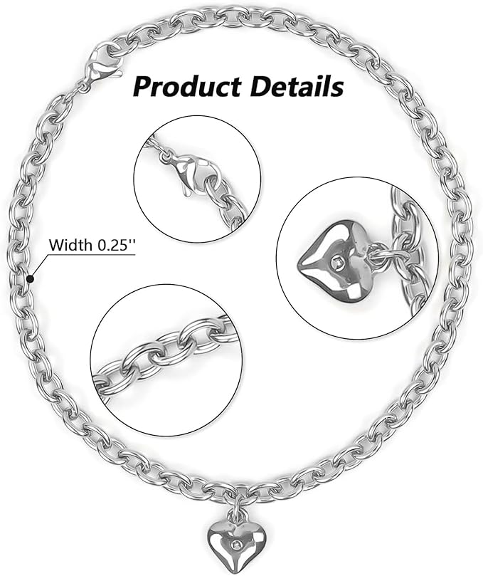 HOWWFALY Dog Collar and Cat Chain Necklace Stainless Steel Adjustable 18K Sliver Heart-Shaped Necklace for Small Pets Cats Kitten Puppy (Sliver, 7 inch)