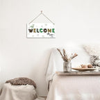 Welcome Sign for Front Door, Playroom Wall Decor, Dinosaur Theme Wall Hanging Decor, Gift for Dinosaur Lover, Funny Wooden Outdoor Front Door Hanging Decoration 13.8X6.9 inches