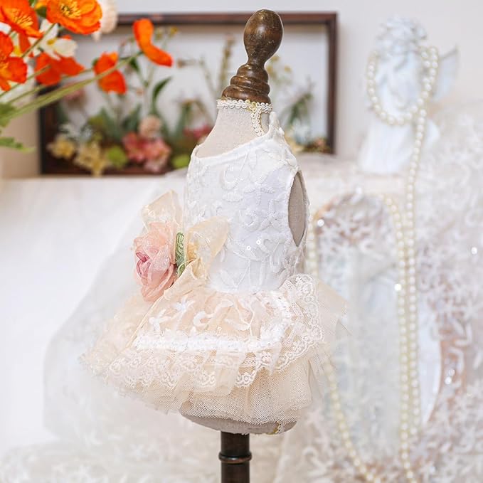 Fashion Sweet Puppy Dog Blingbling Princess Skirt Pet Dog Lace Cake Camisole Tutu Dress G-White-1 M