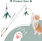 Pawaboo Feather Teaser Cat Toy, Interactive Feather Wand Cat Toy Flying Feather Cat Catcher with Extra Long 34.5" Wand and Small Bell, Fun Exerciser Playing Toy for Kitten or cat, White & Green