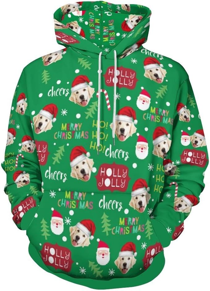 Artsadd Custom Face Unisex athletic Pockets Sweatshirt Loose Hoodie Custom Christmas Long Sleeve Sweatshirt Hooded Pullover