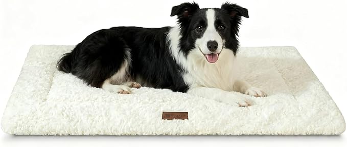 Reversible Dog Bed Mat 47"x29" for Large Dogs - Supportive Double-Sided Crate Pad, All-Season Cooling & Warmth, Ultra Soft Machine Washable Pet Bed, Fits Most 48-Inch Kennels, Beige