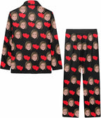 Artsadd Girls Pajamas Set Custom Face Pet Photo Long Sleeve Sleepwear Personalized Printed V-Neck Button-up Pants Nightwear
