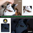 2PCS Breakaway Cat Collars with Bell Cute Kitty Glow in The Dark Adjustable Kitten Collars 7.9-13.0 Inch(Brown&Black)