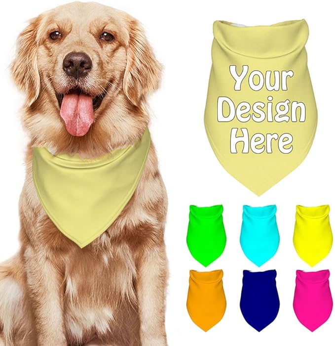 Custom Pet Bandana Add Your Own Picture Image Text Logo Personalized Name Dog Scarf Customized Triangular Head Scarf for Small Medium Large Dogs Cats Pets, Khaki