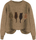 WDIRARA Women's Cat Graphic Sweater Long Sleeve Crew Neck Knit Tops Casual Knitwear