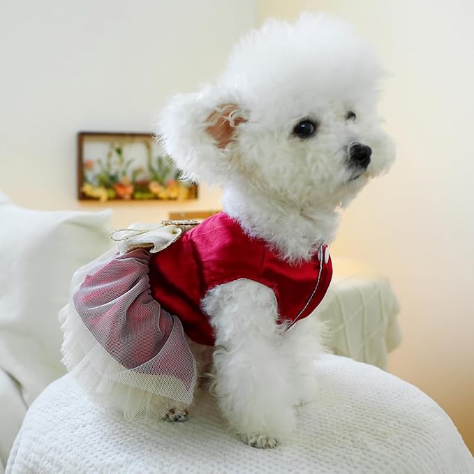 Fashion Sweet Puppy Dog Blingbling Princess Skirt Pet Dog Lace Cake Camisole Tutu Dress H-red L