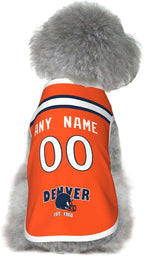 Denver Dog Clothes Jersey Pet Jersey Customized Any Name & Number S-5XL for Small Middle and Big Dogs