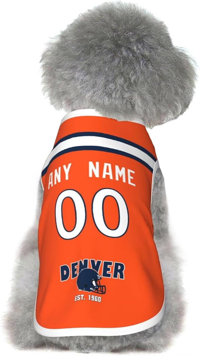 Denver Dog Clothes Jersey Pet Jersey Customized Any Name & Number S-5XL for Small Middle and Big Dogs