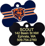 GoTags Personalized Chicago Bears Dog Tag, Brass Metal Bone Shape Pet ID Tag Engraved with Name and Custom Text, Every NFL Football Team Pet Apparel (Large)