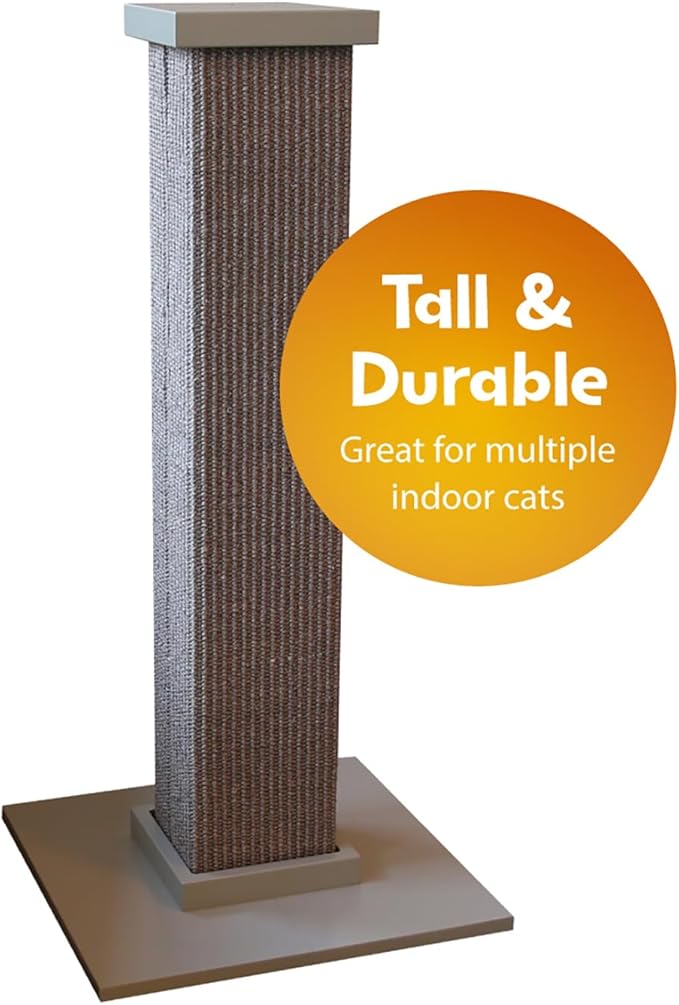 SmartCat Ultimate Scratching Post – Gray, Large 32 Inch Tower - Sisal Fiber, Simple Design - For All Cats
