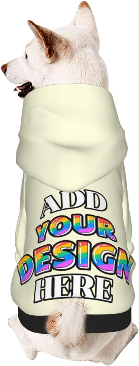 Custom Dog Hoodie for Small Pets, Personalized Photo Text Pet Warm Pullover Sweatshirt with Name Number, Customized Gifts Soft Hooded Cats Kitten Clothes, Light Yellow, M,