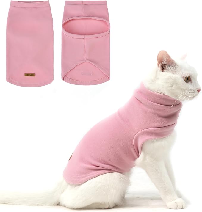 EXPAWLORER Soft Cat Sweater - Sweaters for Cats Only Warm Kitten Clothes, Fall and Winter Pet Coat Pullover Design, Fleece Sweatshirt Clothing Also for Puppy Small Dogs, Pink Medium
