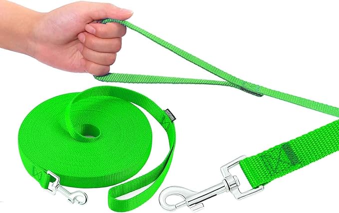 AMAGOOD Dog/Puppy Obedience Recall Training Agility Lead-15 ft 20 ft 30 ft 50 ft Long Leash-for Dog Training,Tie Out,Play,Safety,Camping (15Feet x 1Inch, Green)