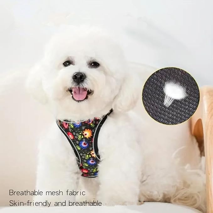 Step in Dog Harness No Pull Flower Adjustable Soft Mesh Padded Reflective Pet Vest Harness and Leash Set for Small Medium Dogs