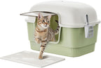 Cat Litter Box with Litter Mat and Scoop,High Wall Enclosed Cat Litter Boxes for Anti-Leakage, Covered Kitty Litter Box with Handle and Buckles for Portability and Privacy, Odor Control (Green)