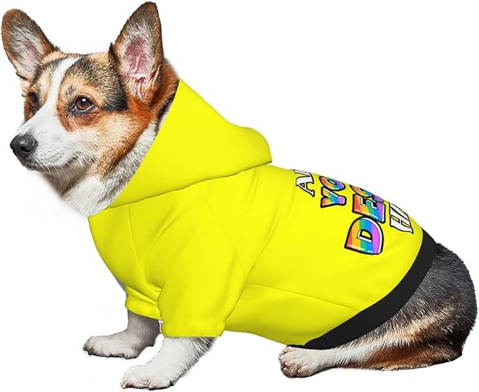 Custom Dog Hoodie for Small Pets, Personalized Photo Text Pet Warm Pullover Sweatshirt with Name Number, Customized Gifts Soft Hooded Cats Kitten Clothes, Yellow, M,