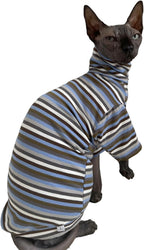 Vintage Stripes Sphynx Hairless Cats Shirt Cotton Cat Turtleneck Pet Clothes Kitten T-Shirts with Sleeves for Sphynx Cats (Storm, Large)
