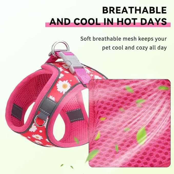 Dog Harness Small Sized Dog - No Pull Reflective Adjustable - Step-in for Small, Medium, Large Dogs & Cats- Easy Control, Comfortable Fit, and Leash Option for Walking and Training Purple Floral M