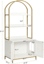 Homhedy Cat Litter Box Enclosure, Litter Box Furniture Hidden with 2-Tier Storage Shelves, Wooden Cat Washroom Furniture with Metal Frame, Modern Style, White and Gold