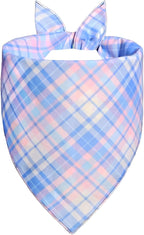 Spring Floral Dog Bandana for Large X-Large Dogs, Reversible 2 Patterns in 1 - Wildflower & Plaid Scarf, Summer Decorative Pet Bib for Girl Pups (18-23" Neck)