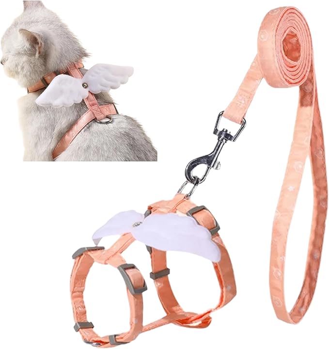 Angel Wings Pet Harness and Leash Set for Dogs & Cats, Adjustable I-Shaped Chest Strap, Padded Anti-Break Rope