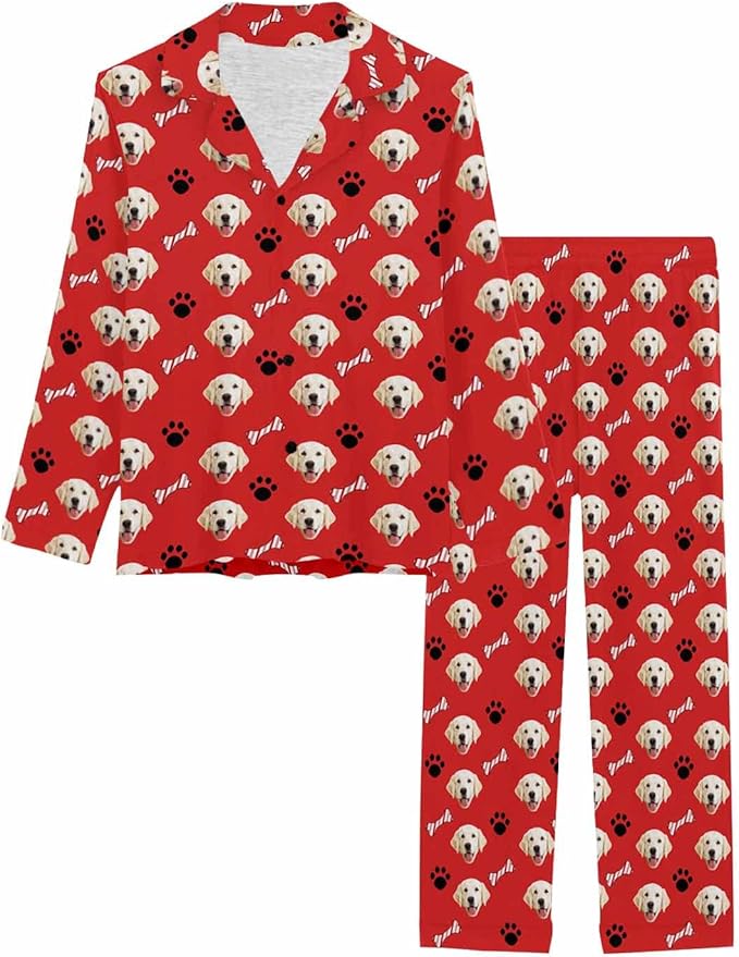 MyPupSocks Custom Face Pajamas for Women Set, Personalized Photo Long Sleepwear XS-XXL