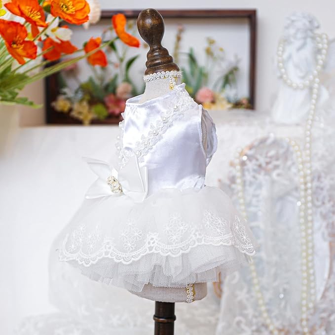 Fashion Sweet Puppy Dog Blingbling Princess Skirt Pet Dog Lace Cake Camisole Tutu Dress D-White XS