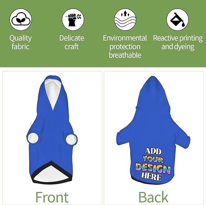 Custom Dog Hoodie, Personalized Dog Sweatshirt, Dog Clothes for Small Dogs Customizable, Deep Blue, XS, Ropa para Perros Pequeños, Customized Pets Puppy Clothes, Personalized Gifts