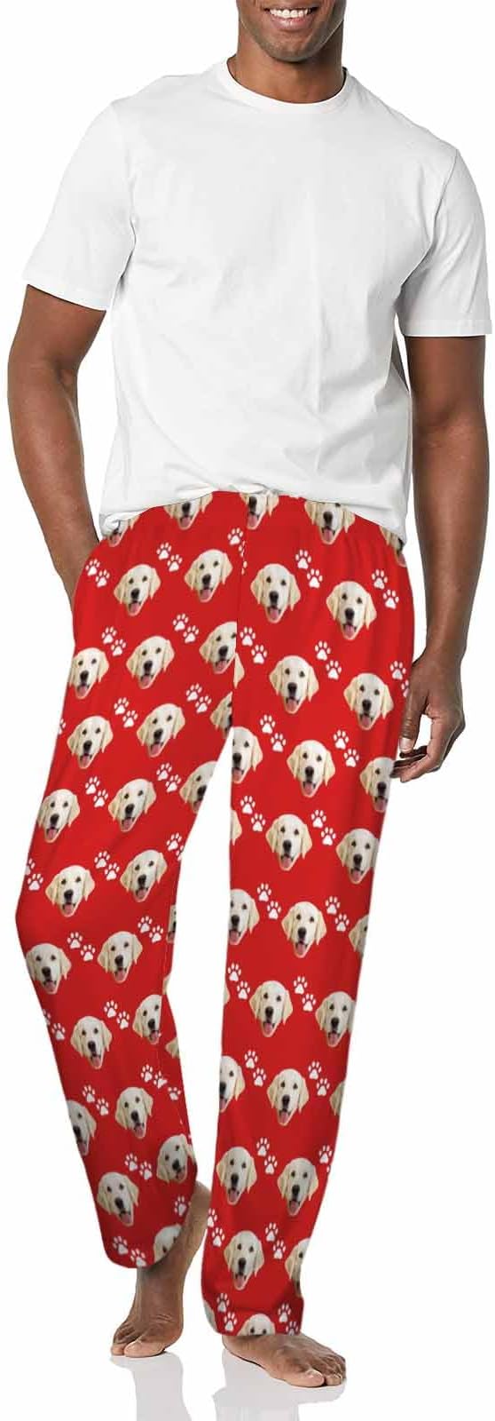 MyPupSocks Custom Pajama Pants for Pet Lover, Personalized Photo Face Printed Pajama Bottoms Sleepwear with Pockets
