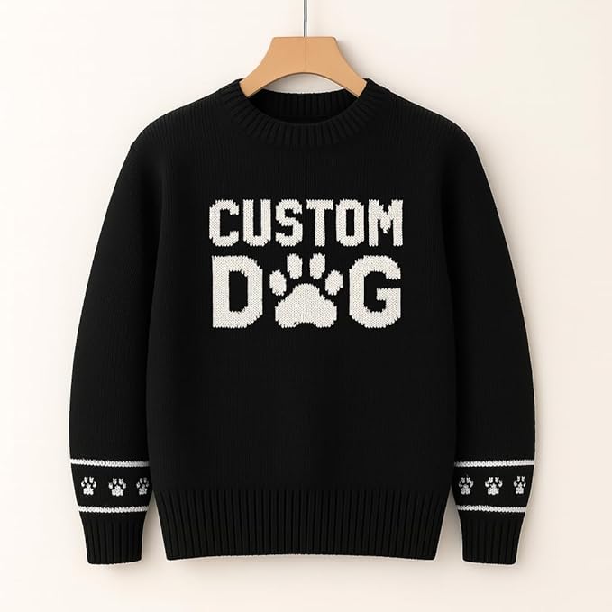 Custom Dog Knit Sweater for Women Personalized Pet Paw Print Pullover Dog Mom Gift Christmas for Pet Lovers