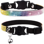 Cat Collar Breakaway Bling Diamond Rhinestone with Bell Adjustable for Cats and Kitten Girl boy (Black)