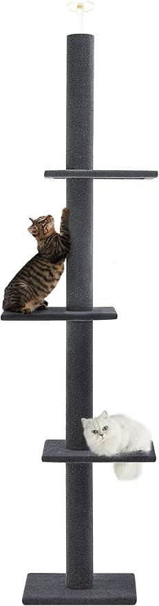 Max & Marlow Cat Tree Floor to Ceiling Cat Tower Height 95-108" Adjustable Kitten Tree Tall Climbing Tree with Carpet Scratching Post and Mat Cat Pole for Indoor Cats,Dark Grey