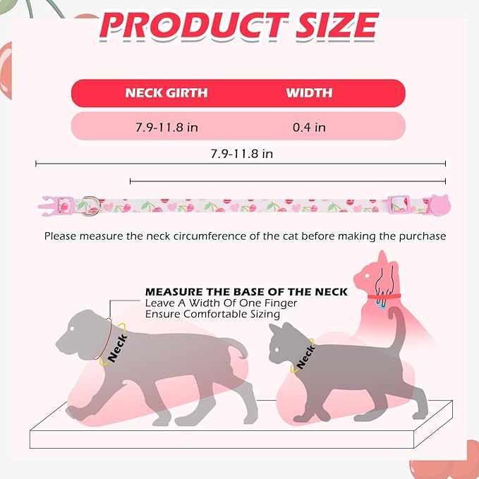 EXPAWLORER Bunny Ear Cat Collar with Bell, Soft Breakaway Kitten Collar with Bow and Accessory, Pink Girl Cat Collars with Safety Quick Release Clasp, Pet Collar for Valentine's Day (Cherry)